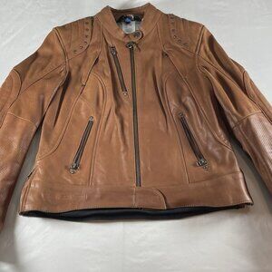 Held Women’s Brown Leather Motorcycle Jacket Size 44 Euro Moto Biker Studded